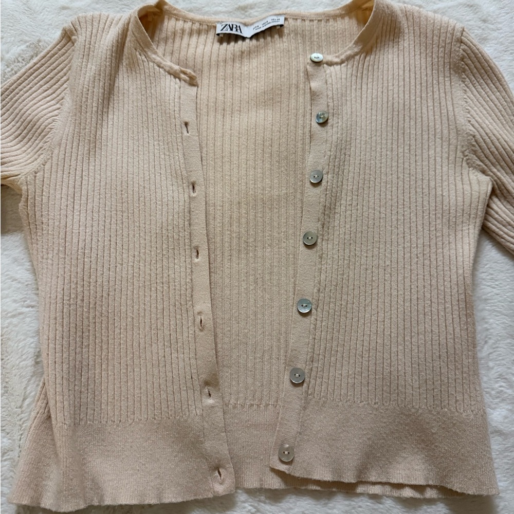 Zara Women's Beige Ribbed Cardigan